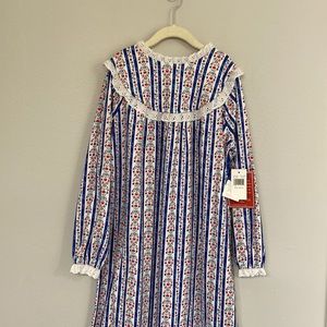 Lanz of Salzburg Nightgown Girls Size Medium 7/8 Royal Floral Stripe NWTs